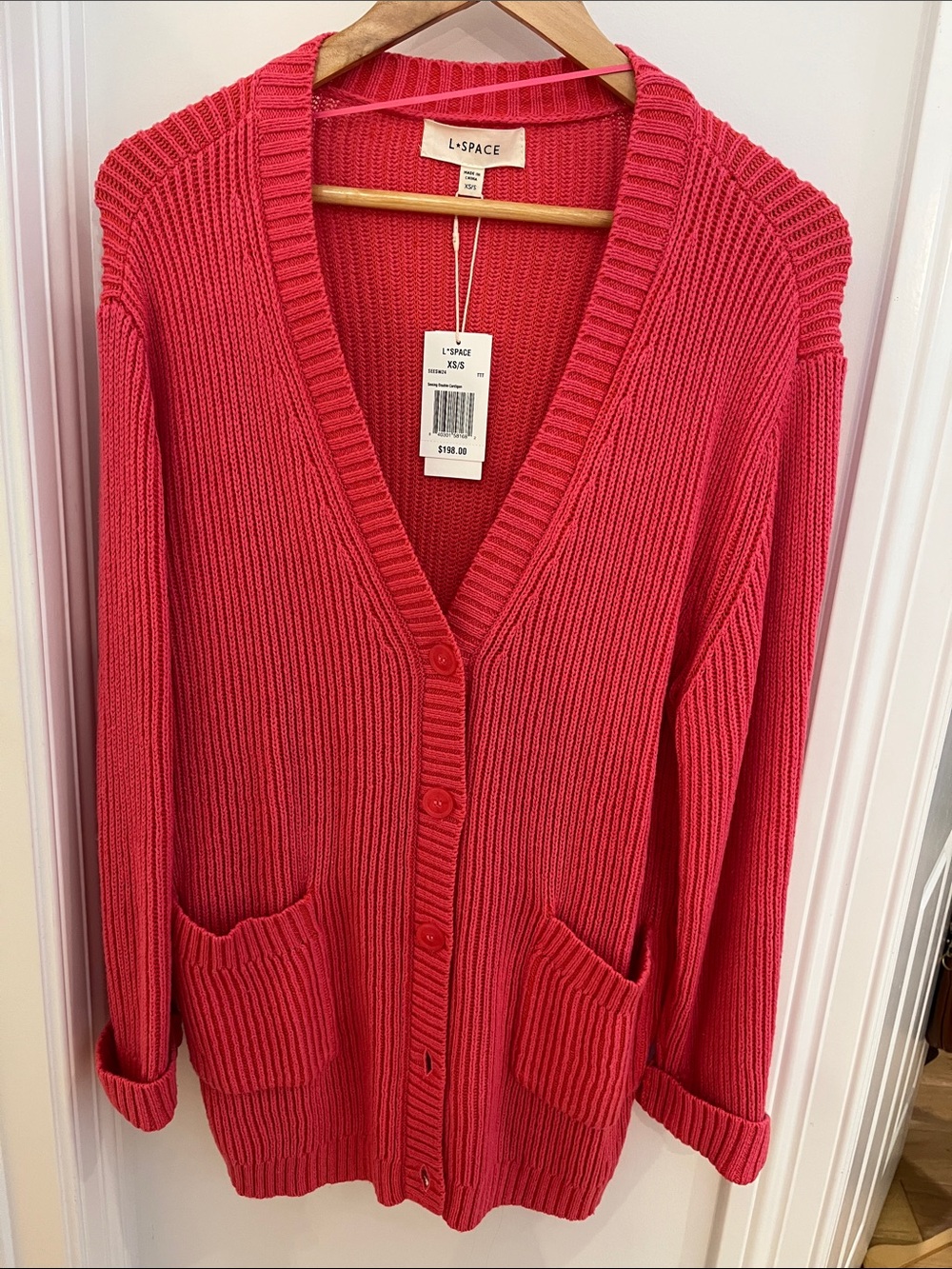 l*space Coral Ribbed Button-Front Cardigan
